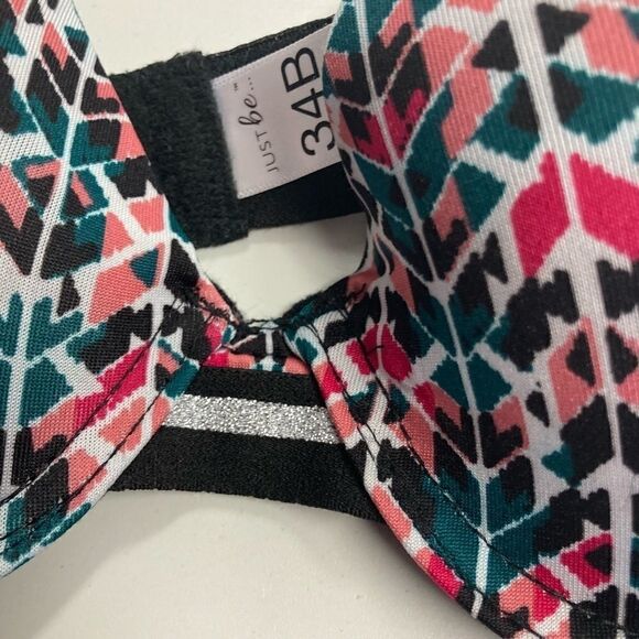 JUST BE, Women’s Geometric Bra, 34B, Black,‎ Green, Peach, Pink, Silver. - Picture 4 of 14